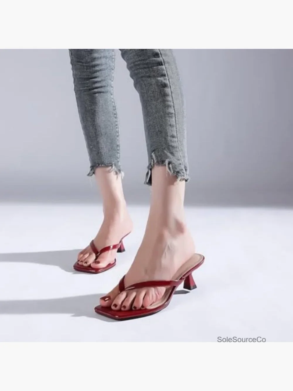 Women's Kitten Heel Flip Flop Sandals Square Open Toe Slip On Heeled